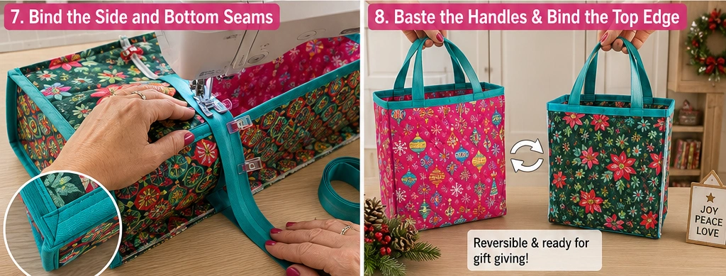 Reversible Quilted Christmas Gift Bags