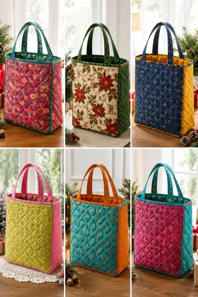 Reversible Quilted Christmas Gift Bags