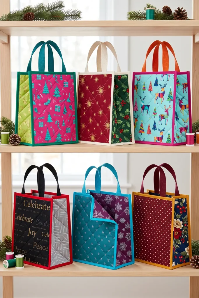 Reversible Quilted Christmas Gift Bags