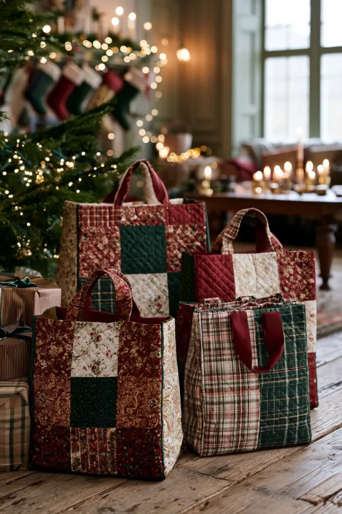 Reversible Quilted Christmas Gift Bags