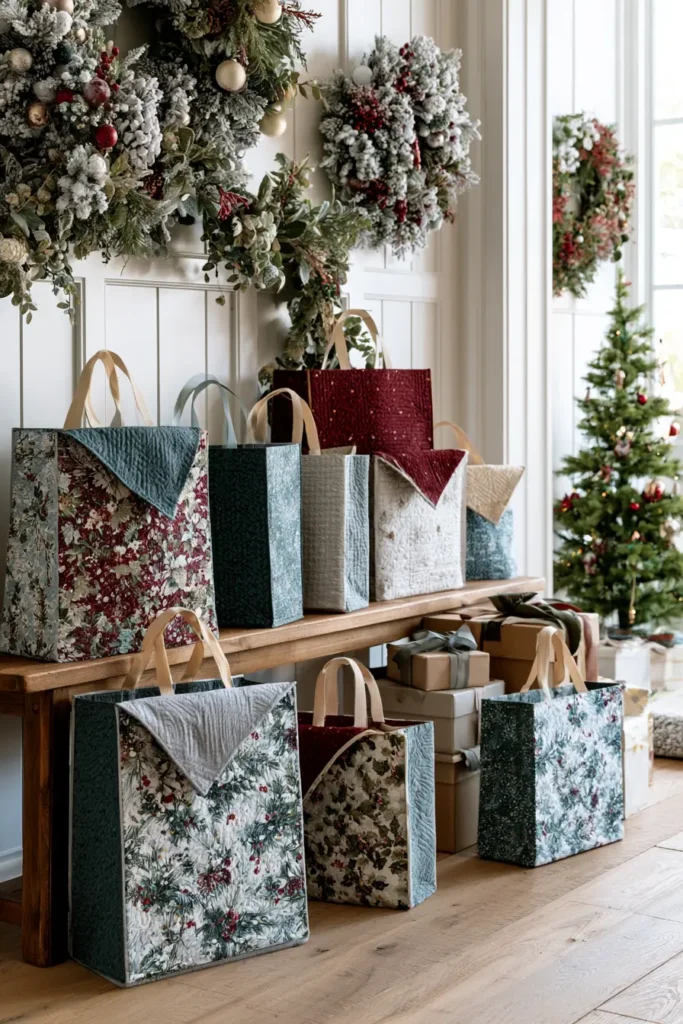 Reversible Quilted Christmas Gift Bags