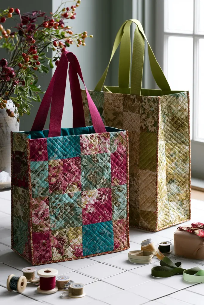Reversible Quilted Christmas Gift Bags