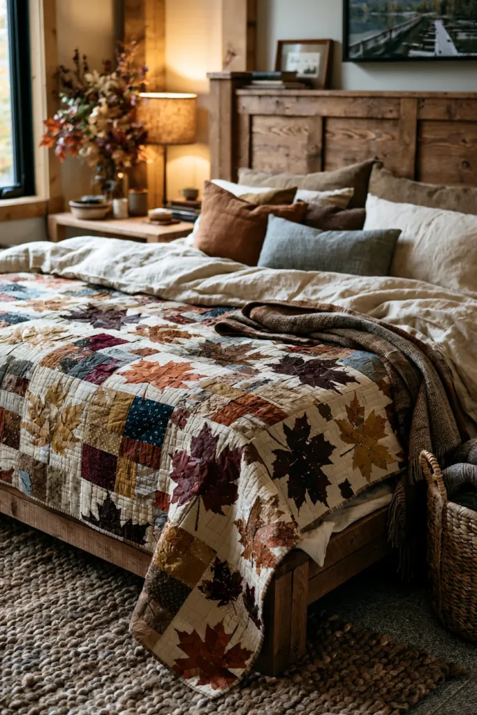 Rustic Maple Leaf Quilt Patterns for Warm Autumn Bedrooms
