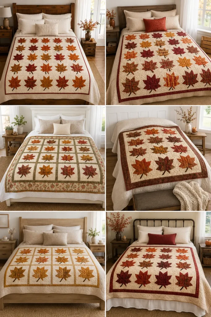 Rustic Maple Leaf Quilt Patterns for Warm Autumn Bedrooms