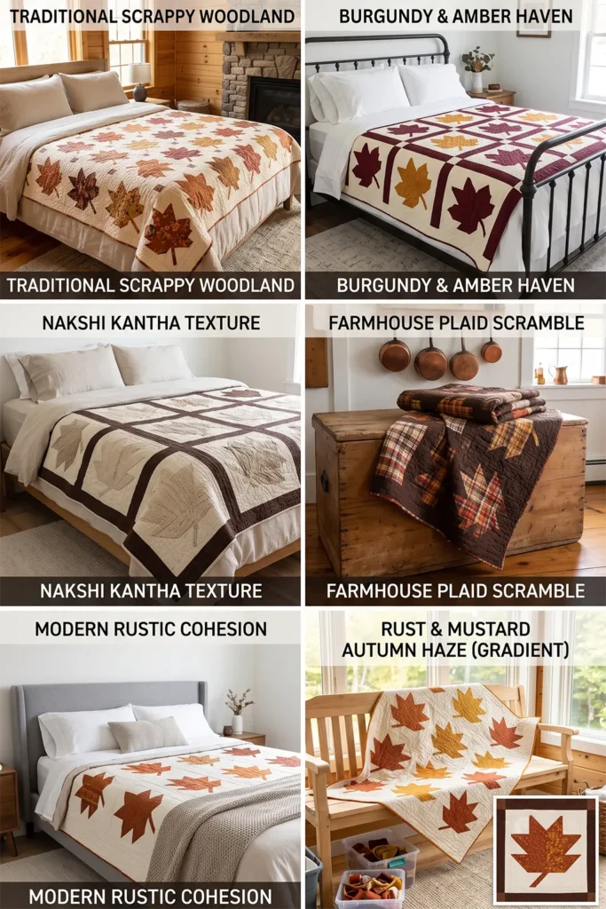 Rustic Maple Leaf Quilt Patterns for Warm Autumn Bedrooms