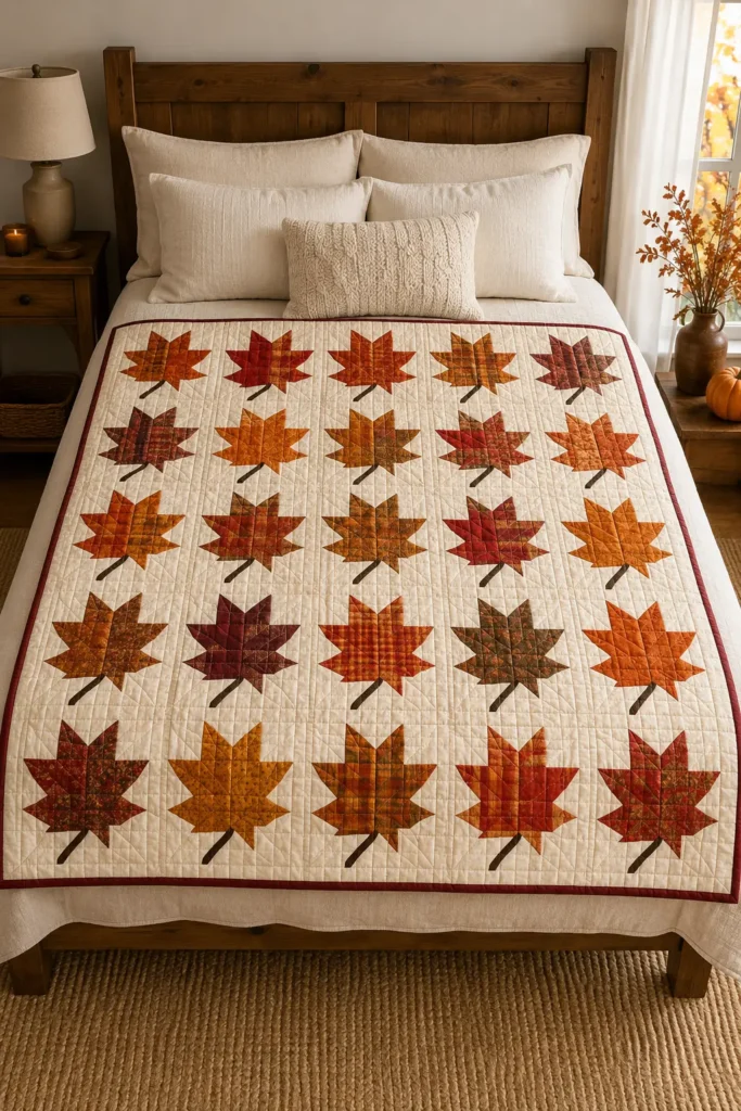 Rustic Maple Leaf Quilt Patterns for Warm Autumn Bedrooms