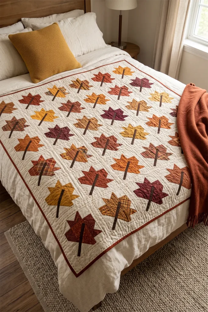 Rustic Maple Leaf Quilt Patterns for Warm Autumn Bedrooms