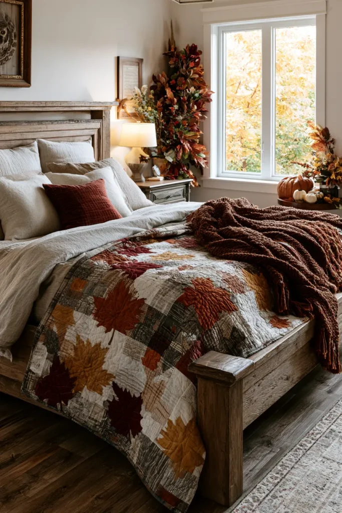 Rustic Maple Leaf Quilt Patterns for Warm Autumn Bedrooms