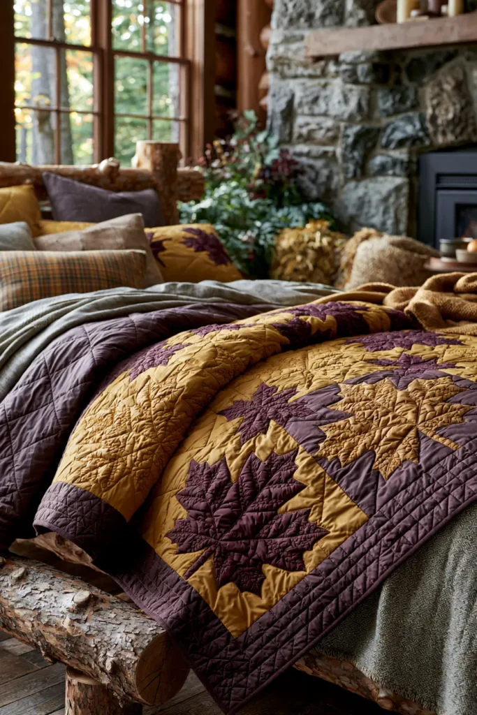 Rustic Maple Leaf Quilt Patterns for Warm Autumn Bedrooms