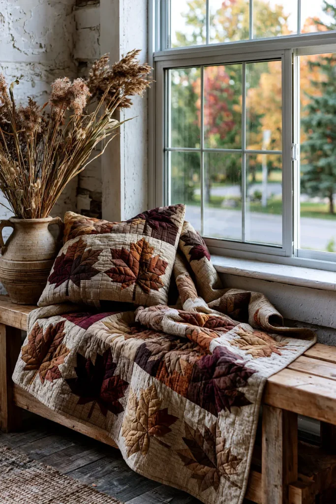 Rustic Maple Leaf Quilt Patterns for Warm Autumn Bedrooms