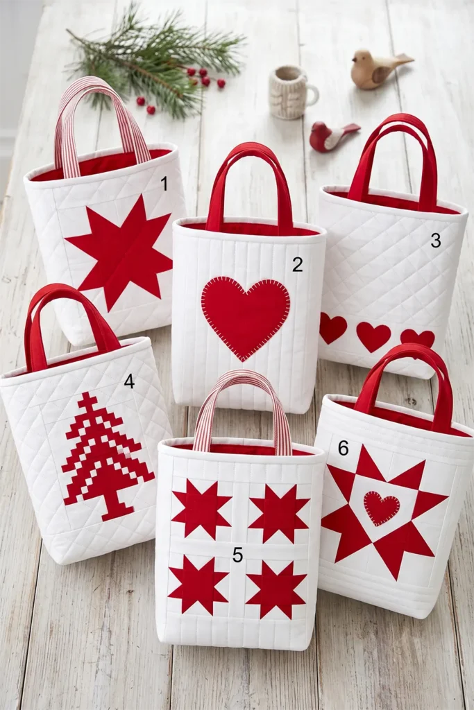 Scandinavian-Inspired Quilted Gift Bags in Red and White
