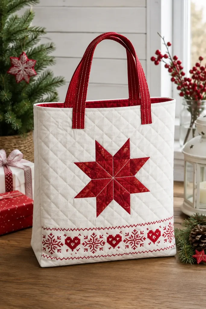 Scandinavian-Inspired Quilted Gift Bags in Red and White
