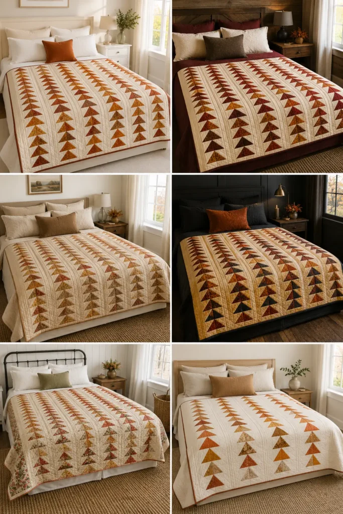 Scrappy Flying Geese Quilt Patterns in Rich Fall Tones