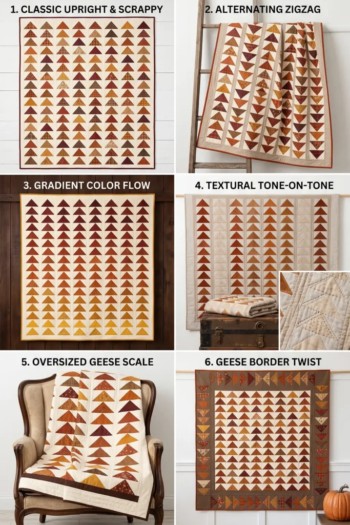Scrappy Flying Geese Quilt Patterns in Rich Fall Tones