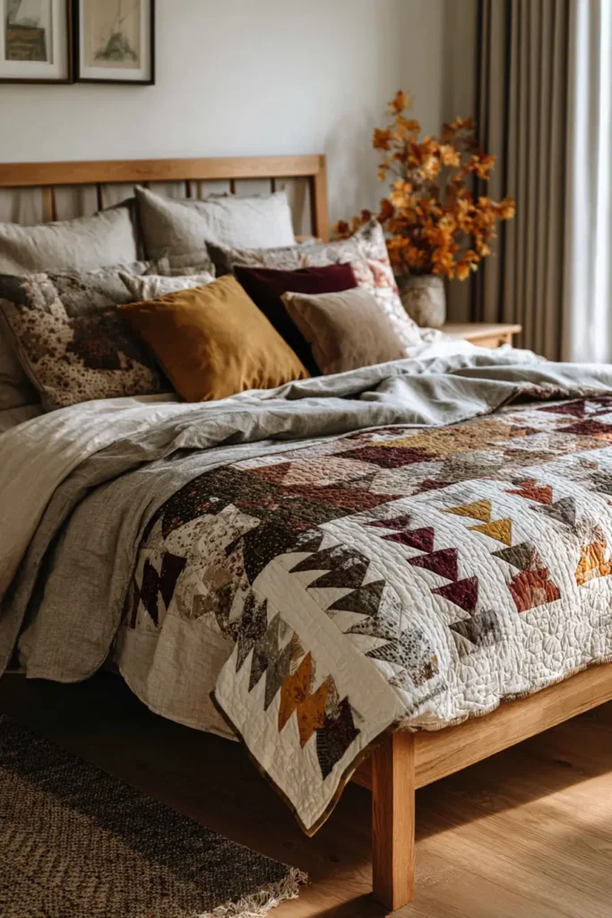 Scrappy Flying Geese Quilt Patterns in Rich Fall Tones