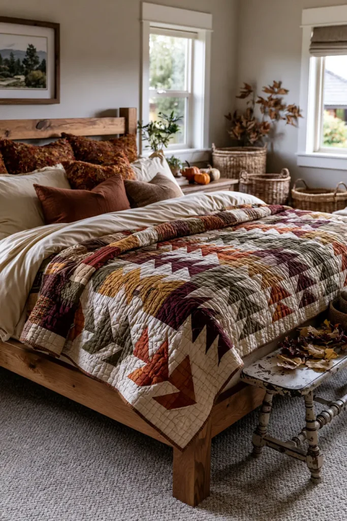 Scrappy Flying Geese Quilt Patterns in Rich Fall Tones