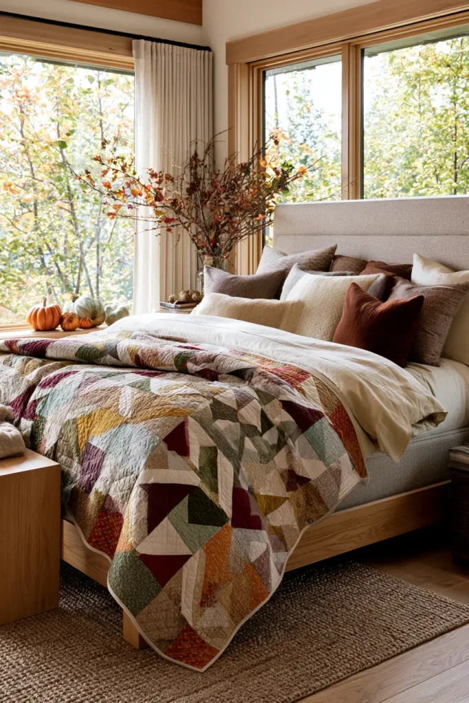 Scrappy Flying Geese Quilt Patterns in Rich Fall Tones