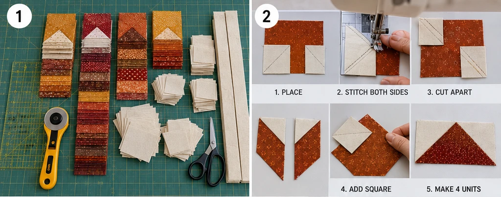 Scrappy Flying Geese Quilt Patterns in Rich Fall Tones