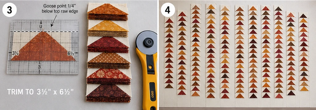 Scrappy Flying Geese Quilt Patterns in Rich Fall Tones