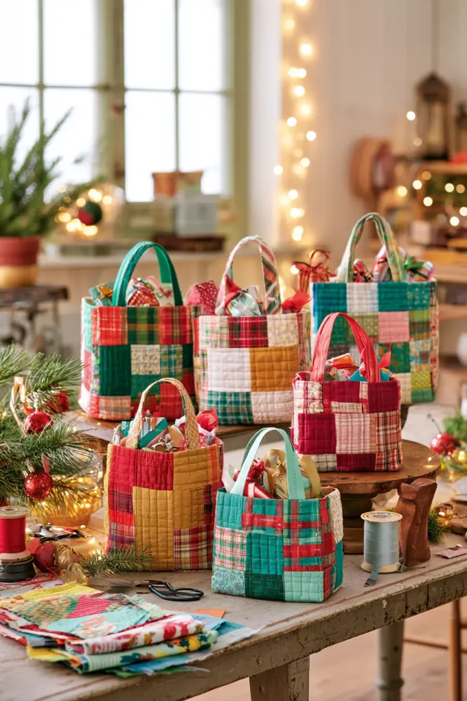Scrappy Quilted Gift Bags from Fabric Leftovers