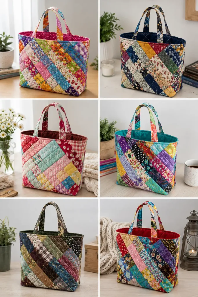 Scrappy Quilted Gift Bags from Fabric Leftovers