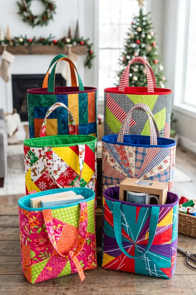 Scrappy Quilted Gift Bags from Fabric Leftovers
