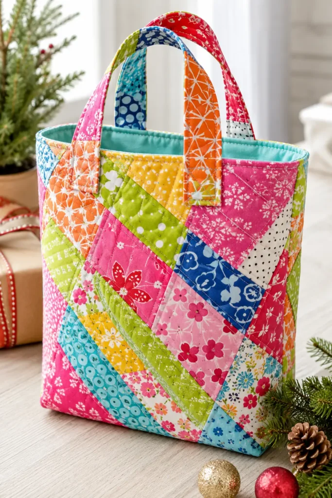 Scrappy Quilted Gift Bags from Fabric Leftovers