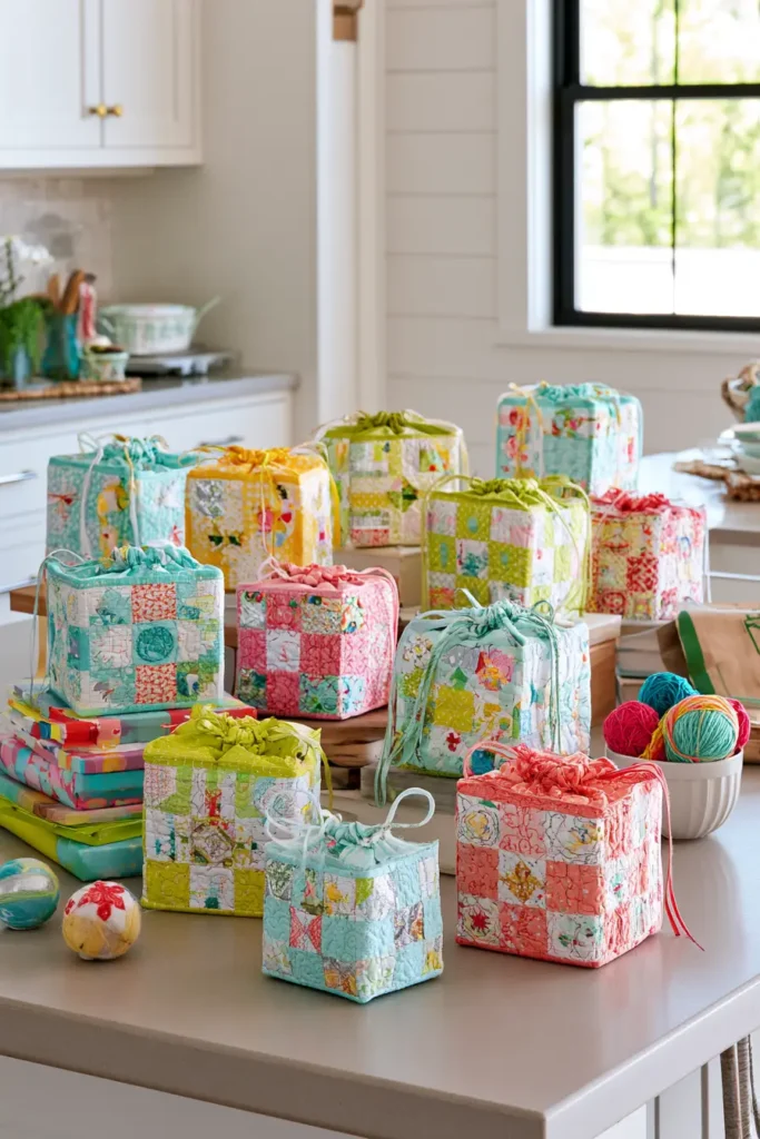 Scrappy Quilted Gift Bags from Fabric Leftovers