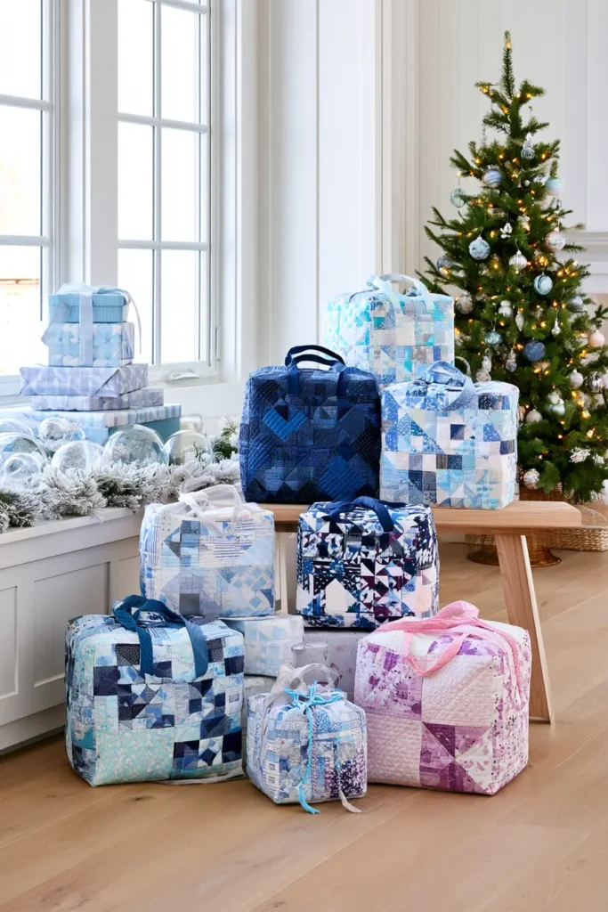 Scrappy Quilted Gift Bags from Fabric Leftovers