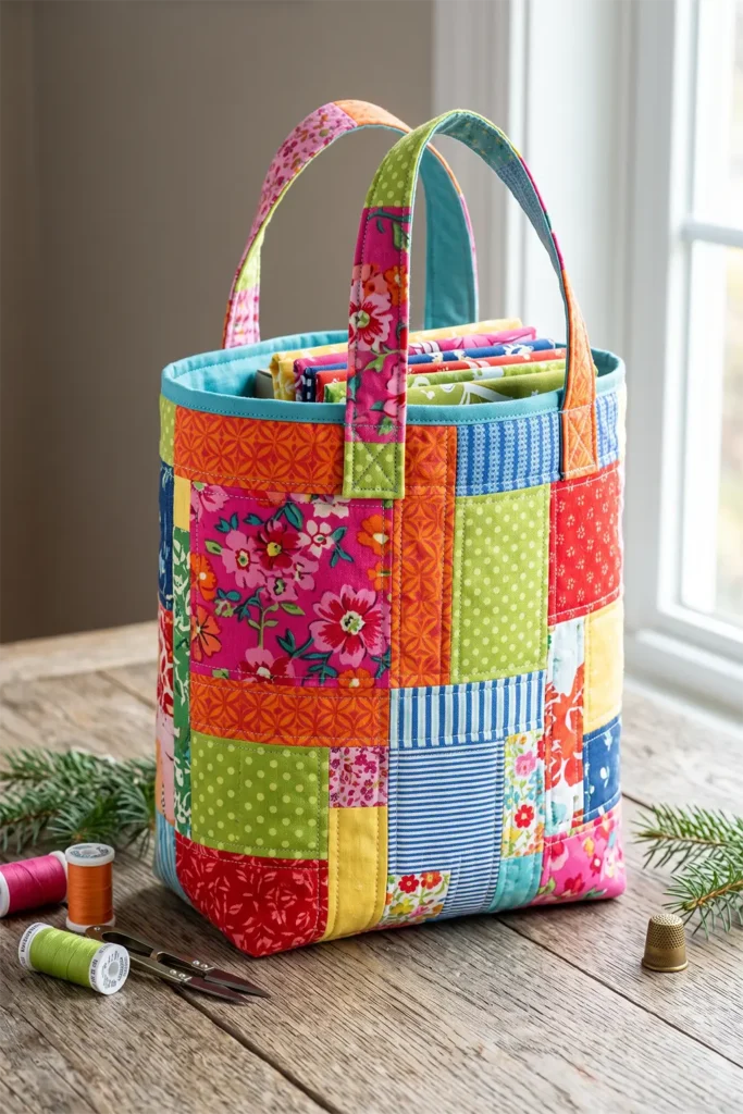 Scrappy Quilted Gift Bags from Fabric Leftovers