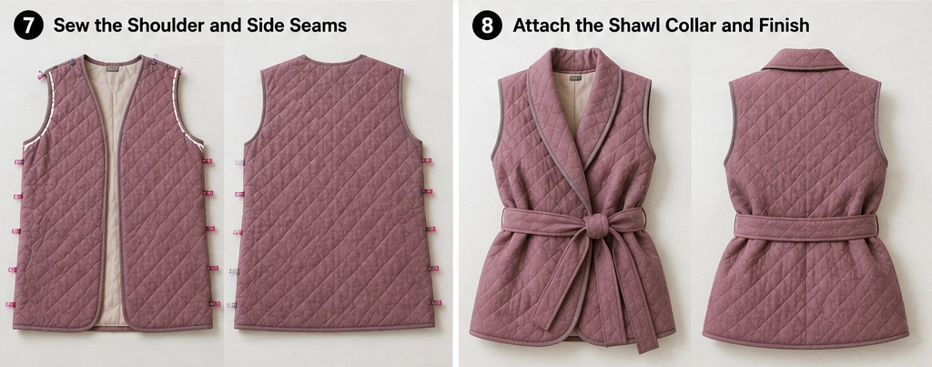 Shawl-Collar Quilted Wrap Vest for Soft Relaxing Elegance
