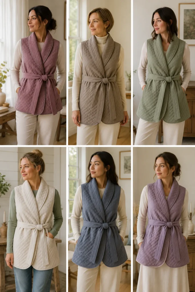 Shawl-Collar Quilted Wrap Vest for Soft Relaxing Elegance