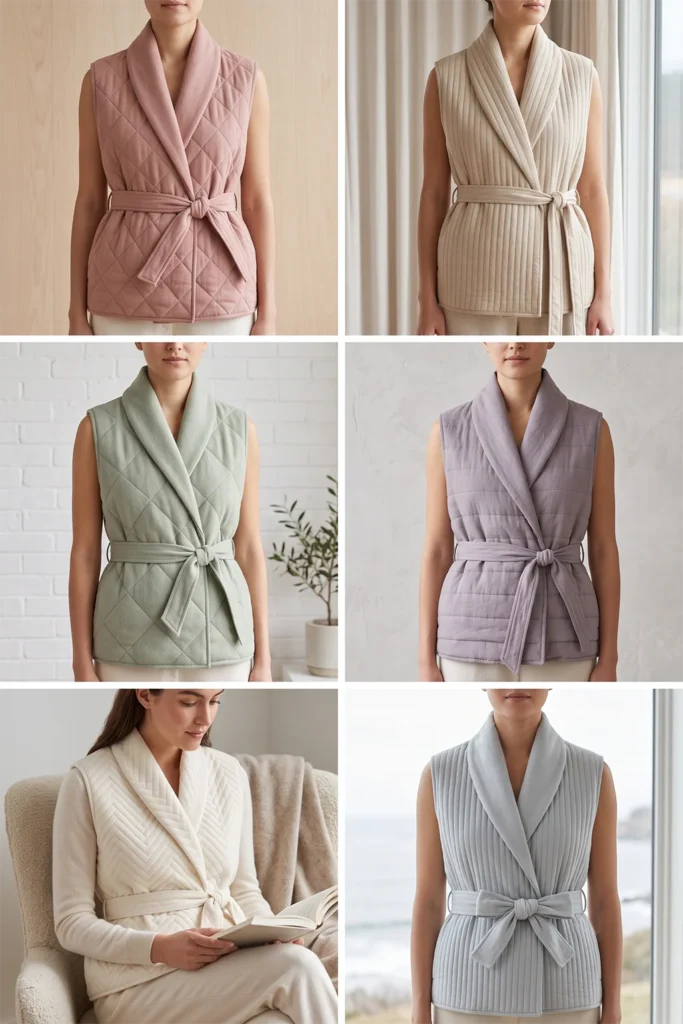 Shawl-Collar Quilted Wrap Vest for Soft Relaxing Elegance