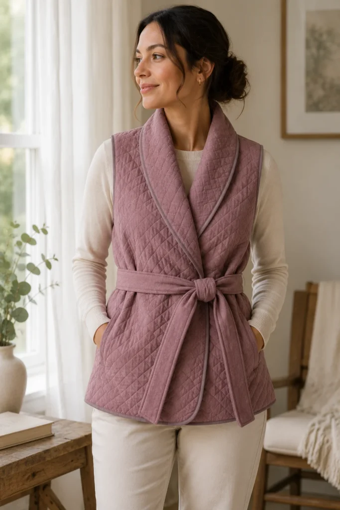 Shawl-Collar Quilted Wrap Vest for Soft Relaxing Elegance