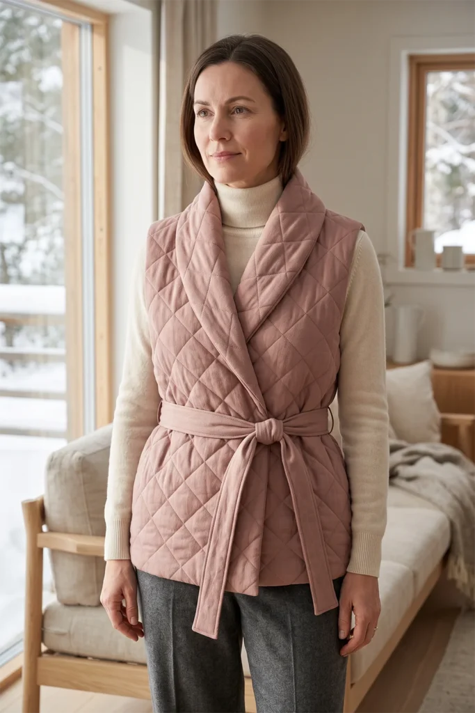 Shawl-Collar Quilted Wrap Vest for Soft Relaxing Elegance