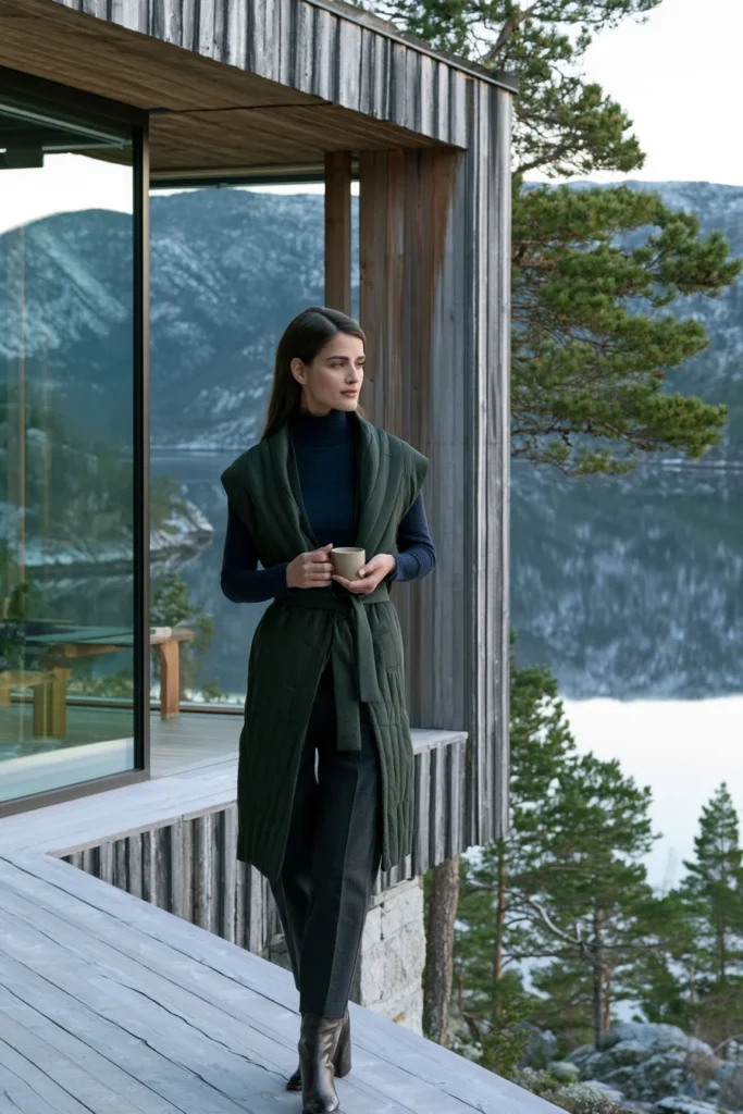 Shawl-Collar Quilted Wrap Vest for Soft Relaxing Elegance
