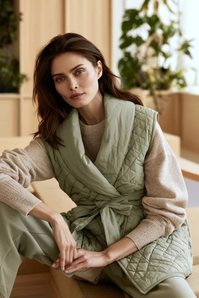 Shawl-Collar Quilted Wrap Vest for Soft Relaxing Elegance