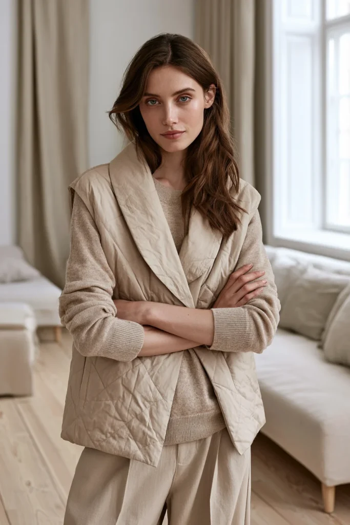 Shawl-Collar Quilted Wrap Vest for Soft Relaxing Elegance