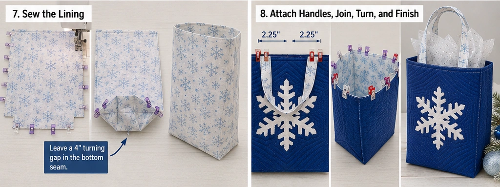 Snowflake Appliqué Quilted Gift Bags in Blue and White
