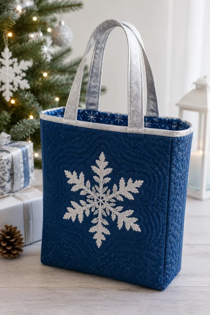 Snowflake Appliqué Quilted Gift Bags in Blue and White