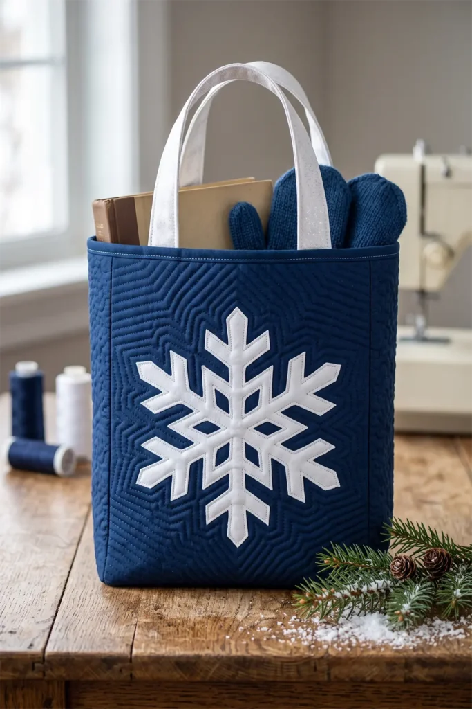 Snowflake Appliqué Quilted Gift Bags in Blue and White