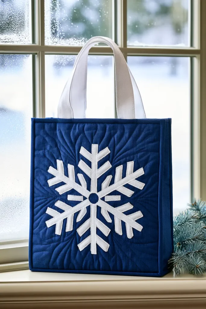 Snowflake Appliqué Quilted Gift Bags in Blue and White