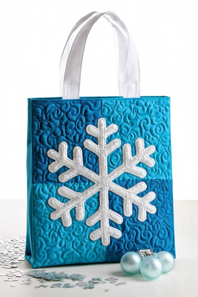 Snowflake Appliqué Quilted Gift Bags in Blue and White