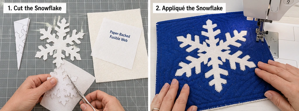 Snowflake Appliqué Quilted Gift Bags in Blue and White