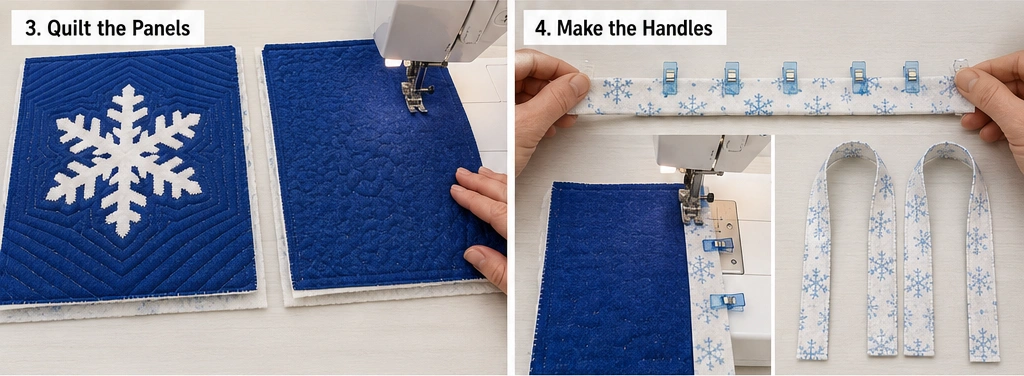 Snowflake Appliqué Quilted Gift Bags in Blue and White