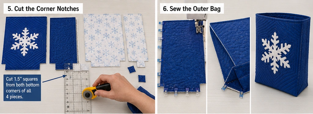 Snowflake Appliqué Quilted Gift Bags in Blue and White