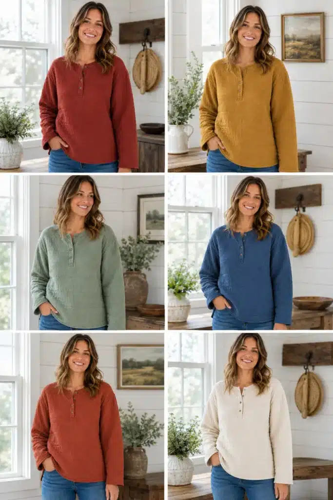 Soft Quilted Henley Top for Casual Farmhouse Layering
