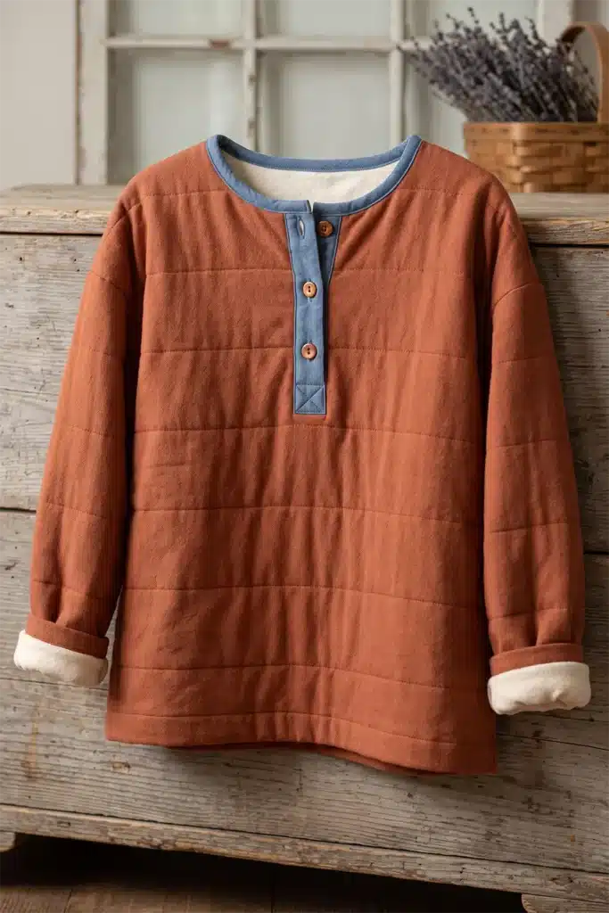 Soft Quilted Henley Top for Casual Farmhouse Layering