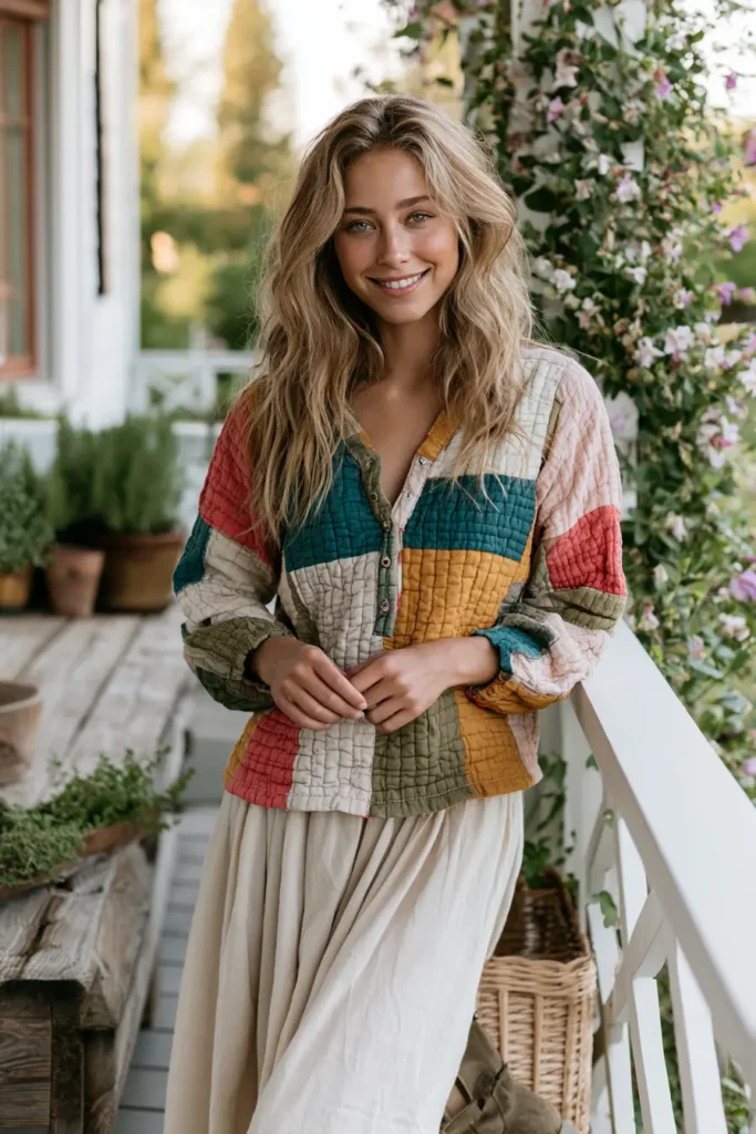 Soft Quilted Henley Top for Casual Farmhouse Layering