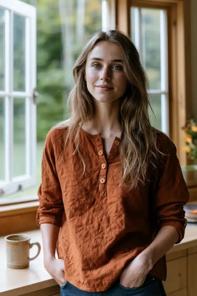 Soft Quilted Henley Top for Casual Farmhouse Layering